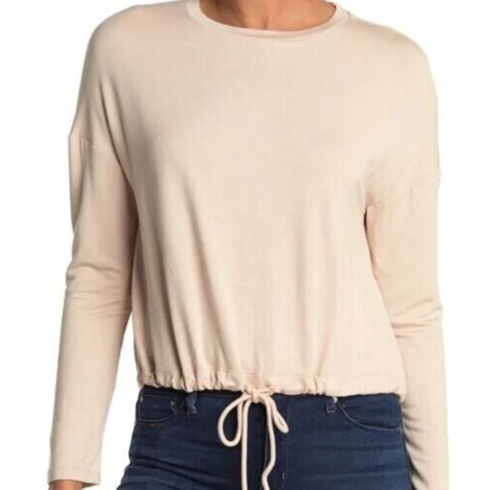 Sophie Rue Supersoft Crewneck Drawstring Hem Longsleeve Pullover Nude Medium $65